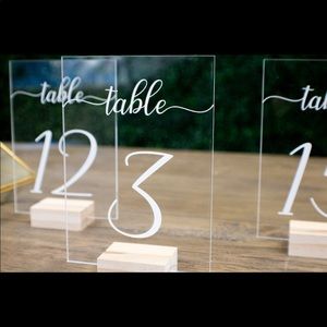 Wedding table numbers clear acrylic with holder